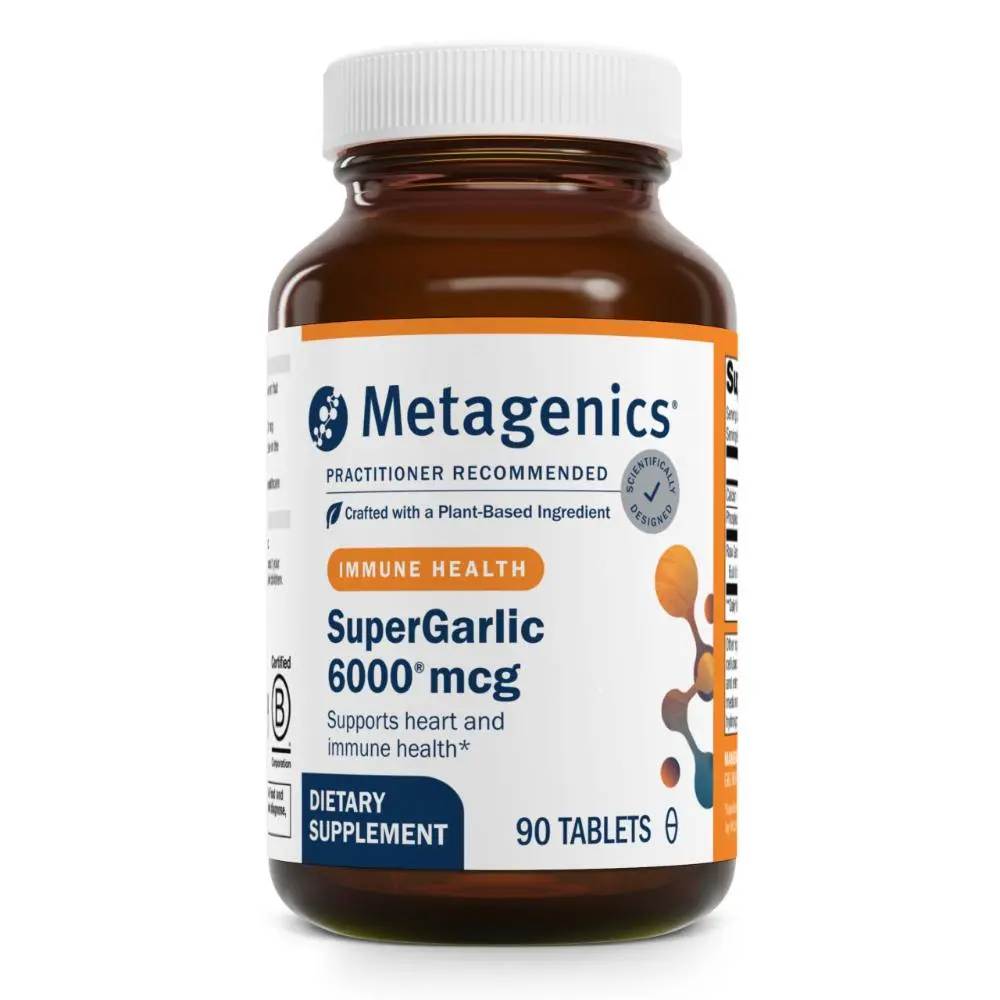 Metagenics SuperGarlic 6000 - High-Potency Garlic Supplement with 6000 mcg Allicin - Supports Heart Health, Cholesterol & Immune Function - Odorless, Non-GMO, Gluten-Free - 90 Tablets