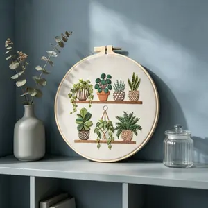 Beginner Cross Stitch Kit, Elegant Pottery Series, DIY Embroidery Set, Includes Printed Cotton Fabric, Thread, Needle, English Tutorial, 20cm Hoop