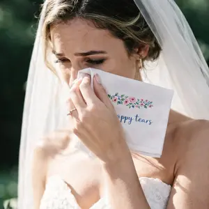Wedding Handkerchief for Happy Tears, Bride & Groom Keepsake Hanky, Floral Print, Soft Cotton, Bridesmaid Gift, Wedding Ceremony Accessory