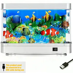 LED Dynamic Simulation Fish Tank Aquarium Light - USB-Powered Desktop Decor for Living Room/Bedroom/Office, Realistic Underwater Ambiance, Button-Controlled, Durable Plastic Home Decoration