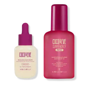 Coco & Eve Bronzing Set: Medium Glow Face Drops + Anti-Aging Body Oil Spf45