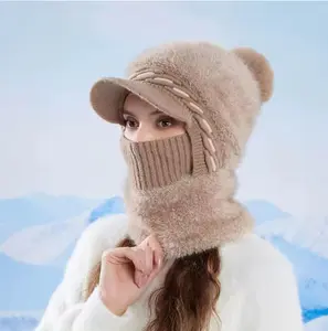 Autumn Winter Knitted Warm Wool Hat Set Unisex Casual Outdoor Windproof Thickened Soft Scarf and Hat Men's Balaclava Hat for Comfort and Warmth