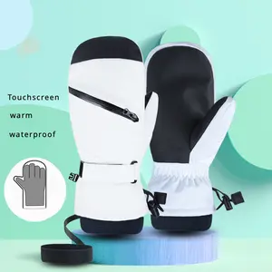 Adventure Gear | Waterproof Touchscreen Ski Gloves - Warm Fleece-Lined, Windproof Winter Sports Gloves For Men & Women, Black & White Design With Adjustable Drawstring, Insulated For Extreme Cold Weather