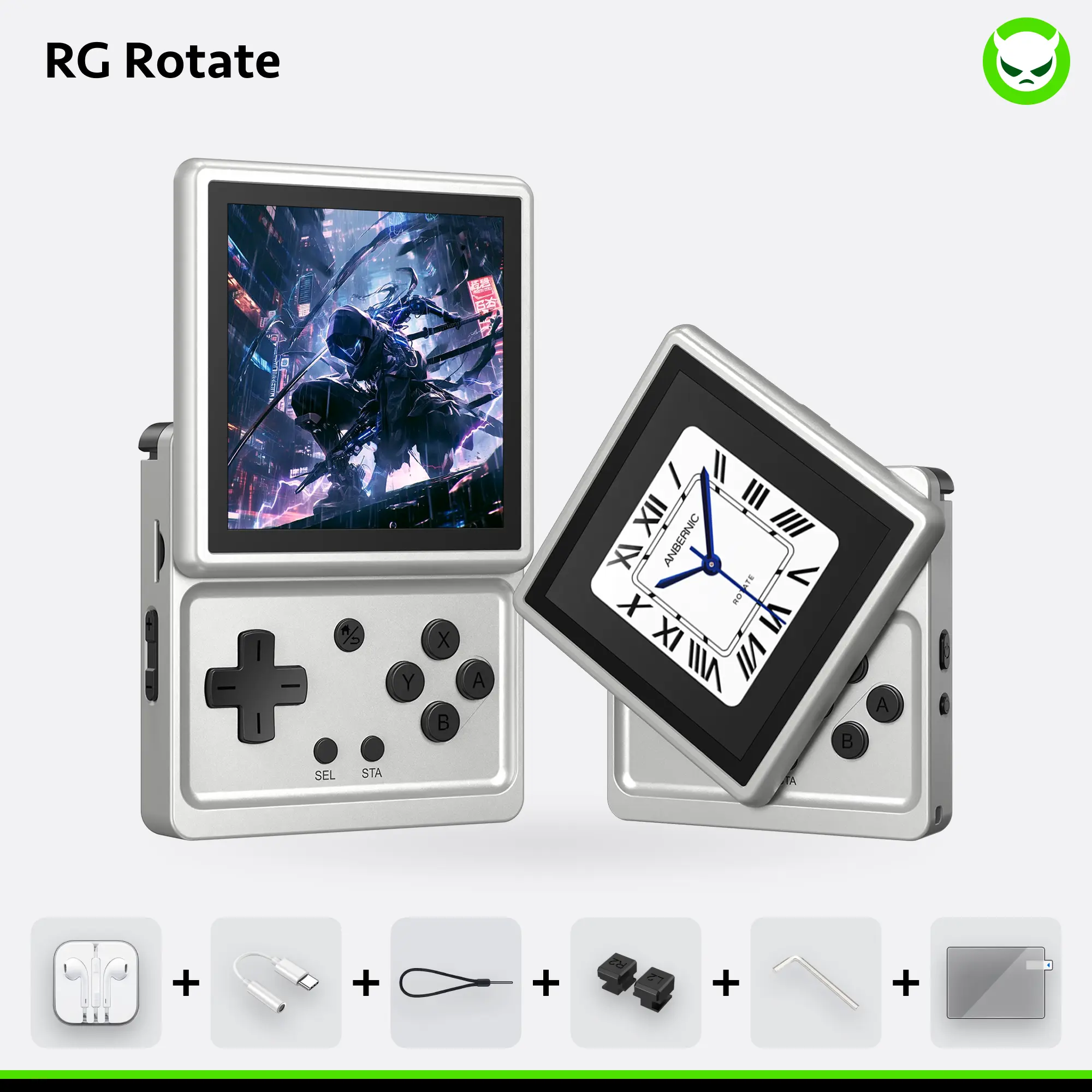 Anbernic RG Rotate【Buy 1 Get 1 Wired Earphone + 1 Pair of High Shoulder Buttons + 1 L-Shaped Hex Key + 1 USB-C Headphone Jack Adapter + 1 Lanyard + 1 Screen Protector】Handheld Console Android 12 3.5-inch IPS Fully Laminated Display 720*720 Ready to Use
