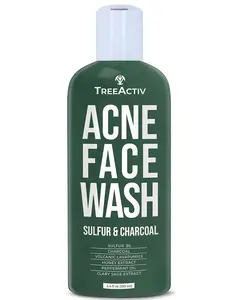 TreeActiv Acne Charcoal Face Wash 3.4 oz, Exfoliating Daily Honey & Sulfur Acne Cleanser Face Soap, Deep Cleansing Moisturizing Face Wash for Women and Men