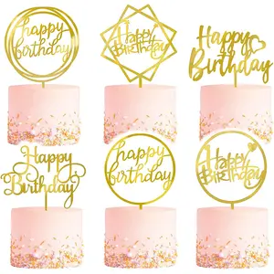 6-Pack Gold Cake Topper Set, Double-Sided Glitter, Acrylic Happy Birthday Cupcake Toppers, Birthday Decorations for Children or Adults.