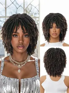 Short Twisted Braided Wig for Women and Men, Synthetic African Curl Claw Clip Wig, Gradient, 14 Inches, Synthetic Curly Wigs, Synthetic Material Wigs