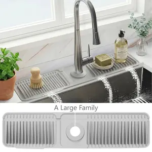 24 Inch Kitchen Sink Faucet Mat, Silicone Folding Splash Guard, Draining Mat with Button Lock, Sink Faucet Protector, Sink Accessories for Kitchen for Bathroom Area -Gray