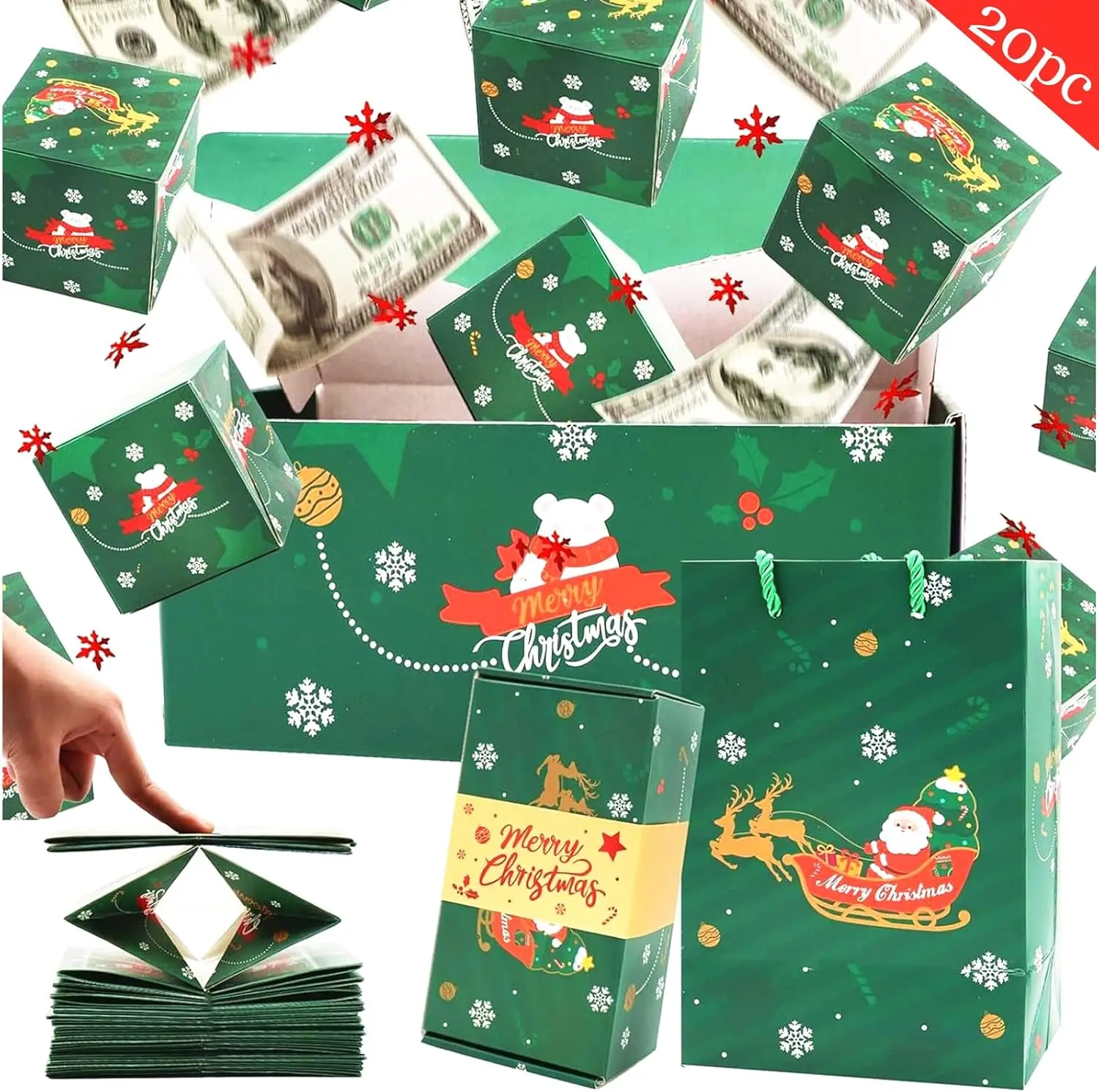 Surprise Gift Box Explosion - 20 Bouncing Boxes, Merry Christmas Surprise Gift Box Explosion Gift Box With Confetti, Surprise Gift Box Explosion Christmas For Money Vintage Christmas