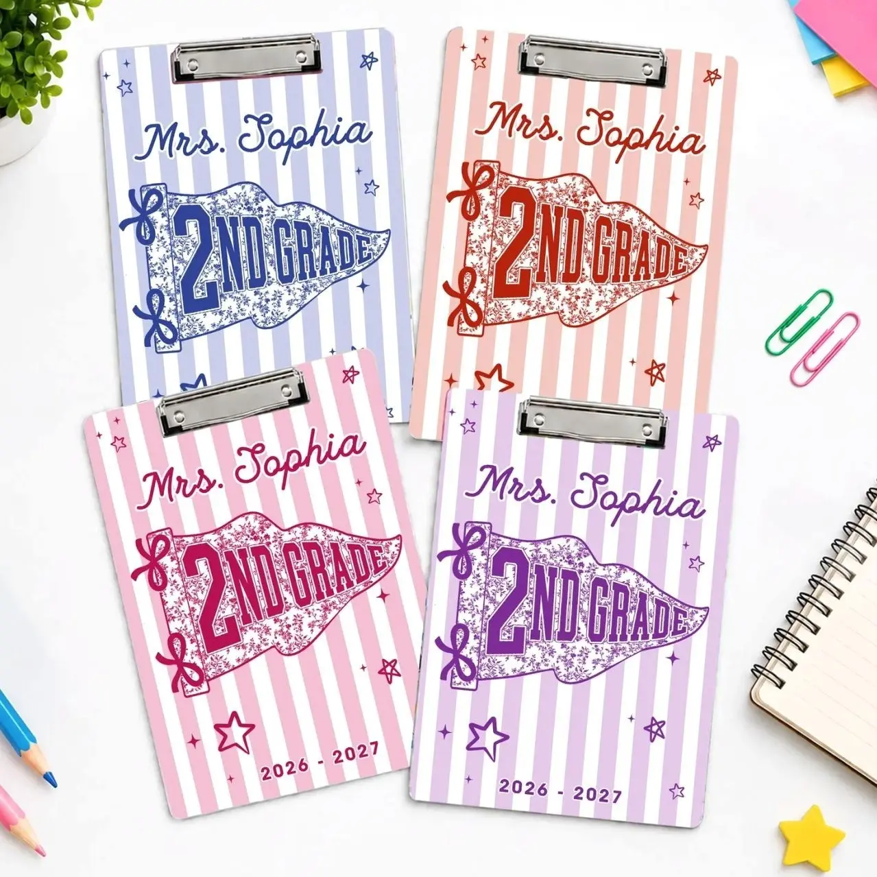 Custom School Pennant Flag Teacher Clipboard, Custom Name Acrylic Clipboard Back To School Gift