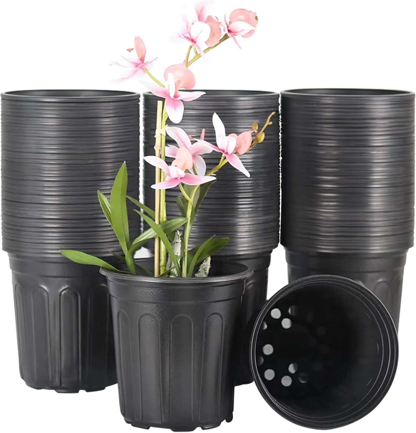 100-Pack 1 Gallon Flexible Flower   Pots, Plastic  Pots with Drainage Holes,Garden Flower Pots for , Seedlings, Cuttings, Transplanting