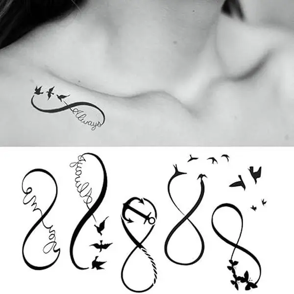 2 Sheets Waterproof Small Cute Fake Hand Neck Temporary Tattoos Stickers Black Mobius Infinity Love Butterfly Anchor Bird Always You and Me