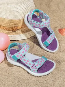 Girls' Summer Casual Beach Sandals with Heart Pattern, Sporty Style, Anti-Slip Eva Sole, Textile Upper, Fashionable Outdoor Footwear, Adjustable Strap Sandals