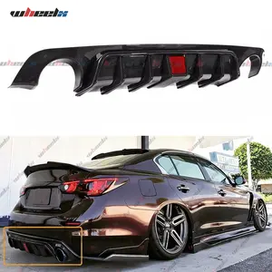 Infiniti Q50 2014-2024 Glossy Black Carbon Fiber Rear Bumper Diffuser Spoiler with LED Brake Light for All Models