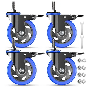 4 Inch Caster Wheels Stem Caster 2000Lbs, Threaded Stem Casters 3/8"-16 x 1(Stem Diameter 3/8", Stem Length 1"), Swviel Locking Caster Set of 4, Industrial Castor Wheels for Cart,Furniture