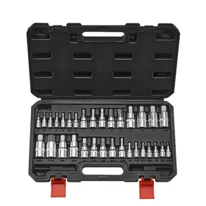 Summervibes VEVOR Hex Bit Socket Set, 32-Piece, S2 Alloy Steel and Cr-V Steel, Standard SAE and Metric, 1/4 in, 3/8 in, and 1/2 in Drives, with Enhanced Storage Case, Allen Socket Set for Mechanics, Auto Repair