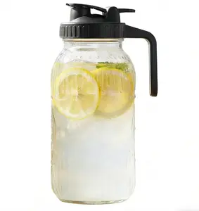 64 oz Sunflower Glass Pitcher with Leak-Proof Lid - Wide Mouth BPA-Free Home Kitchenware Jug for Cold Brew Coffee, Beverage Storage