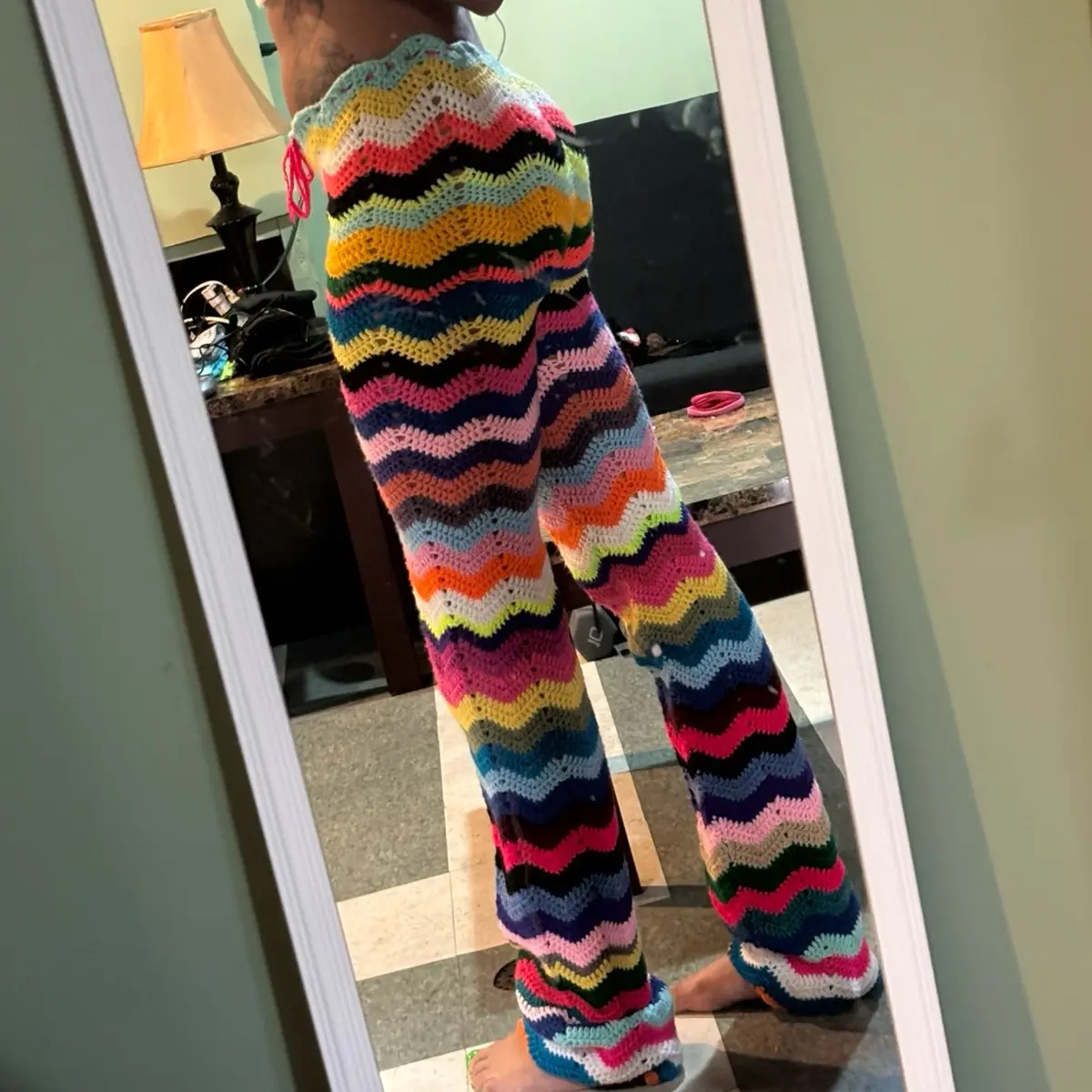 Crochet Chevron Pants - Colorful Striped Design for Women, Comfortable Fit, Ideal for Casual Wear - Womenswear, Bottom
