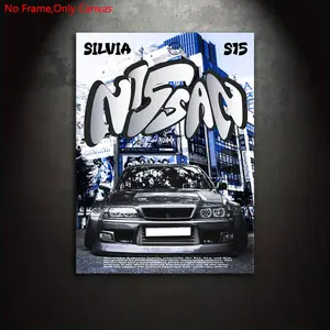 1 piece/set frameless canvas painting print poster,abstract vehicle art,classic Japanese sports car Nissan Silvia S15,perfect gift for JDM Tuner enthusiasts, Automotive enthusiasts,ideal gift for bedroom,living room,mural,wall decoration,room decor