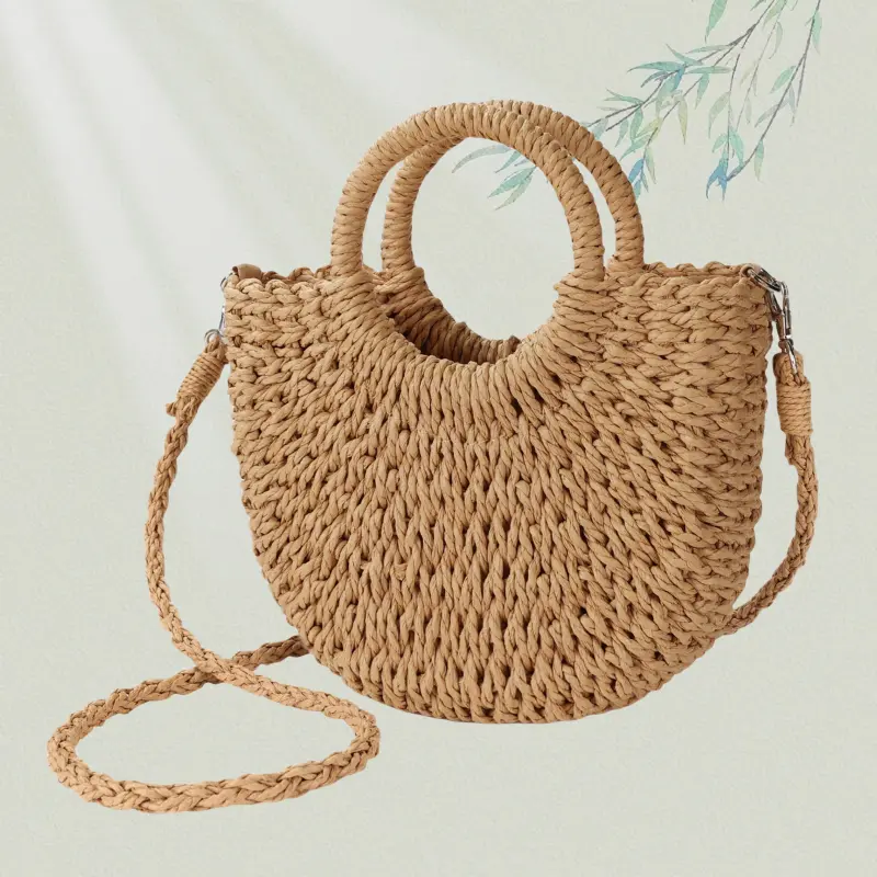 Small Beach Bags ,Casual Shoulder Purse Fashion Crossbody Handbag Top Handle Bag for Summer Equipped With Detachable Shoulder Straps and Drawstring closure