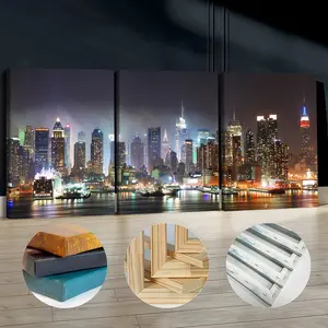 3Pcs Wooden Framed Canvas Painting, Night Cityscape Skyline Panorama, Exquisite Poster, Home Decoration, Pattern Wall Art Decor, For Living Room, Bedroom, Office, Restaurant, Bar Wall Decor, Odorless, Painting, Print Artwork.