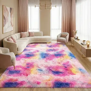 PLUMLIK Rainbow Fluffy Area Rugs For Living Room Bedroom, Upgrade Non Slip Soft Shag Carpet, Kid And Pet Friendly, absorbent thick furry Rugs With 4 Stickers, Indoor Floor Shaggy Plush Rug silky, Gift For Mother's Day and Easter, Dry Clean Only