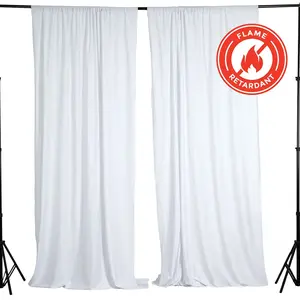 2 Pack 5ftx10ft White Scuba Polyester Backdrop Drape Curtains, Durable Flame Resistant Event Divider Panels Wrinkle Free With Rod Pockets