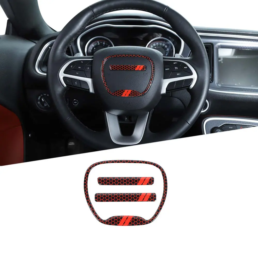 Car Steering Wheel Emblem Frame Trim Decor Ring Cover, UV Resistant, DIY Install, 3-Piece Set, Sticker for Cars, Decorative Trim for 2015+ Dodge Challenger/Charger & 2014+ Durango Car Decorations Decal For Cars