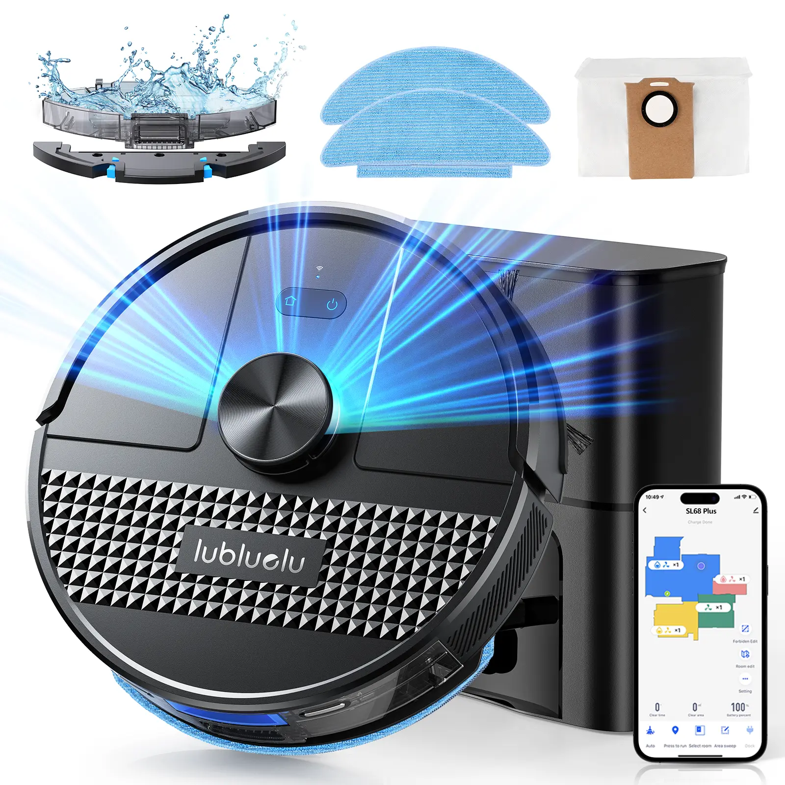 Lubluelu SL68 Plus Smart Touchless Robot Vacuum and Mop with Auto-Empty Dock, 5500Pa Strong Suction, 60-Day Large Dustbin, LiDAR Navigation, Alexa & App Control - for Pet Hair, Floors, Touchless Vacuum, Autonomous Robotic Vacuums