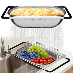 Over the Sink Colander - Strainers and Colanders - Sink Strainer Basket - Expandable Fine Mesh Strainer with Rubber Grip for Veggie, Fruits, Pasta, Home Kitchen Essentials, Kitchen Gadgets, Draining, Spinach Drainer, Strainer Utensils, Kitchenware