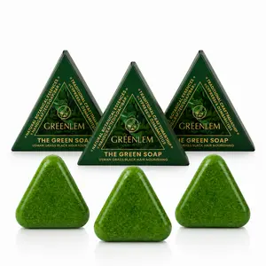 3-Pack Solid Nature Triangle Shampoo Bar Bundle - 7 Green Soap, Usman Grass Varieties, Strengthens & Smooths Hair, Gentle for Normal & All Hair Types