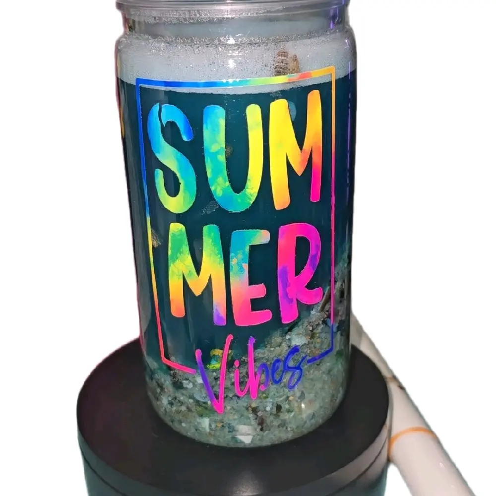 Ocean snowglobe cup  with sand, sea shells and colorful glass Be at the beach with this gorgeous ocean view Drinkware Tumblers Mug Bottles