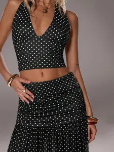 MARANDAS Bare Back Collar Strap Bodice Chiffon Maxi Skirt Co Ord Evening Wear Old Money