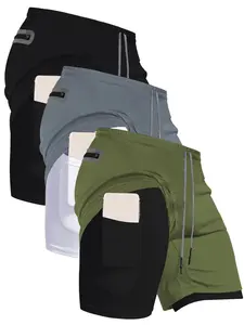 Men's 3pcs 2 in 1 Drawstring Waist Track Shorts, Casual Athletic Shorts, Regular Fit Casual Pocket Elastic Waist Shorts for Gym Workout Running, Breathable Men's Bottoms for Summer, Drawstring Basketball Shorts