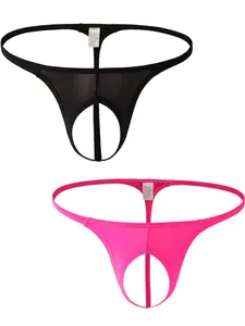 Men's Nylon G-Strings, Slim-Fit Sheer Thongs, Breathable Elastic Low-Waist Low Rise Underwear, Sexy Solid Pattern, All Seasons Comfort