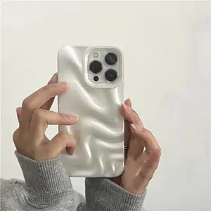 Three dimensional water ripple soft shell, large hole, minimalist pearl white phone case for iPhone 11 12 13 14 15 16 pro max