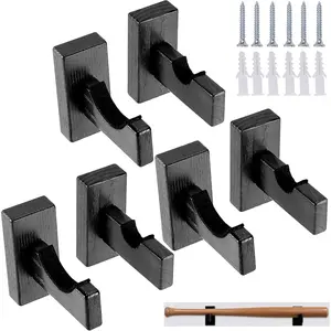 6 PCS Baseball Bat Display Case Holder, Solid Wood Rack Brackets Baseball Bat Hanger Wall Mount with 9 Protective Plugs and 9 Hidden Screws for Horizontal Display, Black