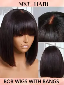 Bob Wig With Bangs Human Hair Glueless Short Bob Wigs For Women Upgraded Machine Made Middle Part Lace Wig Bob Cut Wig Convenient Wigs