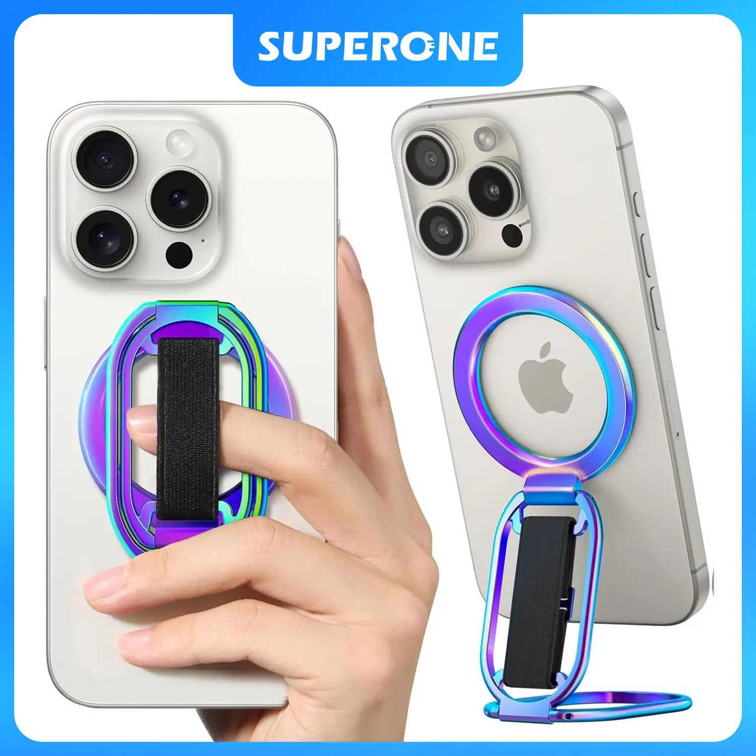 SUPERONE for MagSafe Phone Grip for MagSafe Kickstand Compatible with Mag Safe Finger Loop 4in1 Smartphone Ring Holder Strap for iPhone17 - 12 Series and MagSafe Case Colorful armrest charger Cellphone summerwins