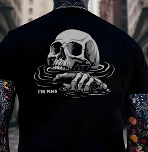 I'M FINE Drowning Skull Black Print T-Shirt