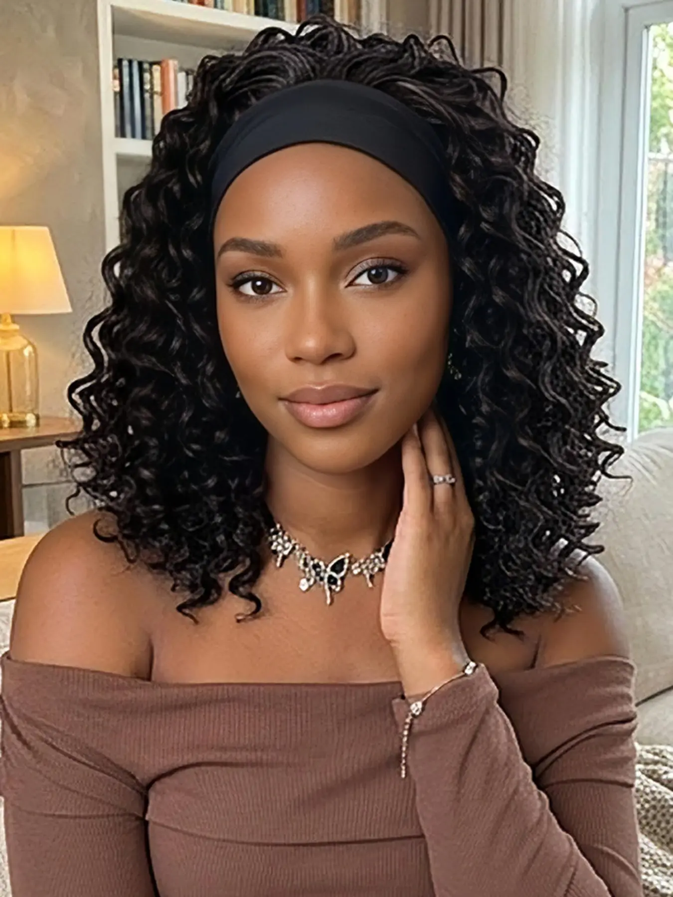 Headband Wig Deep Curly for Women 10 inch Short Curly Wear and Go Wet Tips Headband Wig Curly Half Wigs with Headbands Machine Made No Lace deep Curly Headband Wigs Headband Style Wig