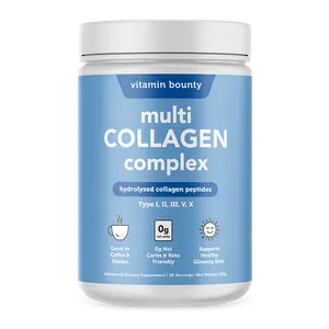 Vitamin Bounty Multi-Collagen Complex with Pure Hydrolyzed Collagen Peptides - Type I,II,III,,V,X for Skin, Hair, Nails & Joints | All-In-One Daily Natural Beauty Routine- Anti-Aging Mobility Wellness Glow | Gluten free Gmo | Support Immune function