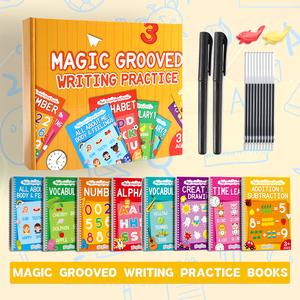 Large Magic Handwriting Practice Tracing Preschool Books for Kids 3-6, 8 Educational Theme Books - Alphabet, Number, Math, Vocabulary, Drawing, Body & Feelings, Time Learning - Summerwins Early Learning Student Supplies
