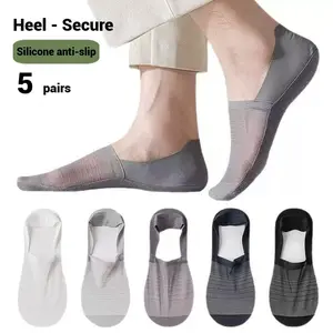 Heel Secure Men's No-Show Socks 5-Pack Ice Silk Breathable Anti-Slip Invisible Low-Cut Socks with Cotton Sole Seamless Mesh for Summer Casual Wear Blue Black Cozy Clothes Stylish Menswear