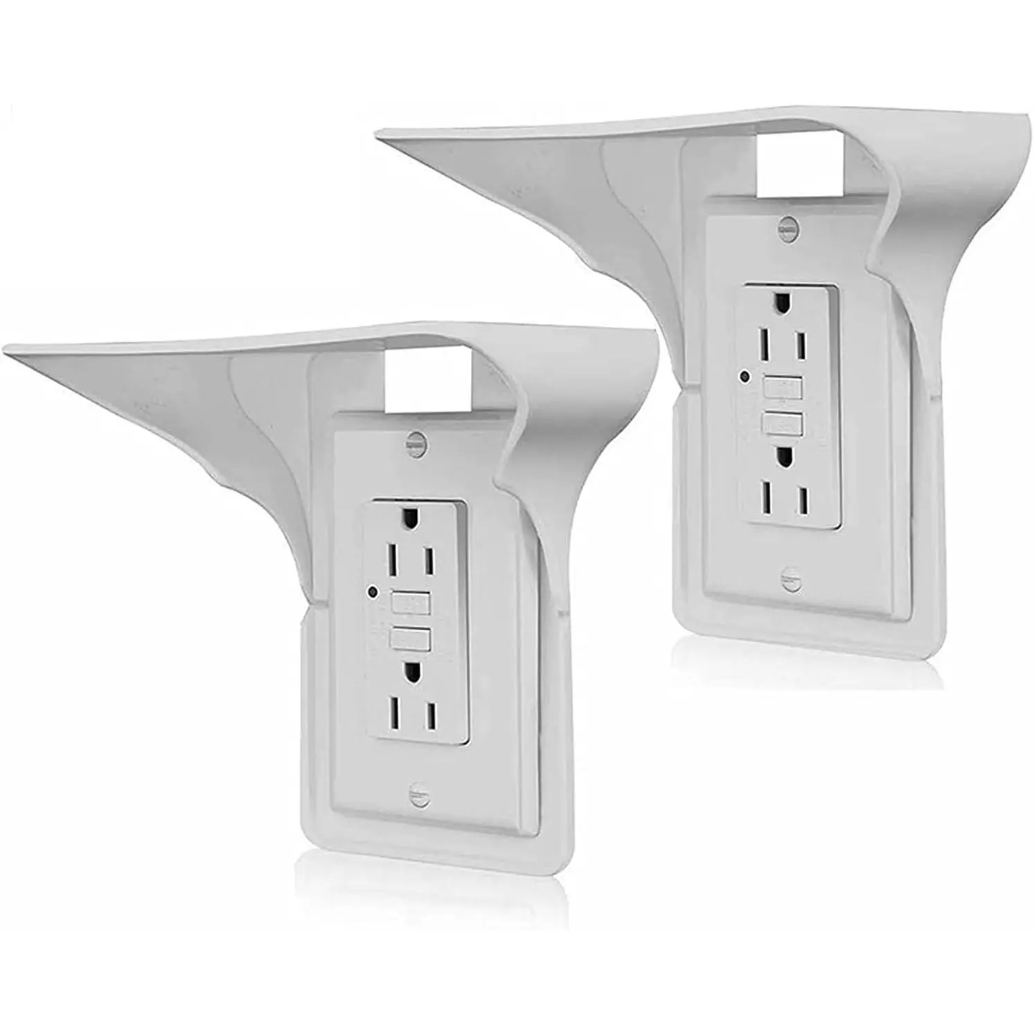 2-Pack Mountable Single Wall Outlet Shelf, Industrial Grade Plastics Space Saver with Cord Management, Easy Installation for Bathroom & Kitchen (White, Up to 10 lbs Capacity)