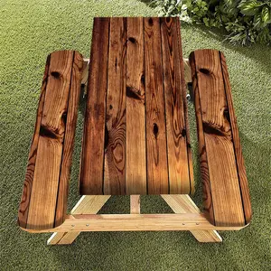 JIT+3PCS/Set Camping Table Cover with Bench Cover Elastic Edge, Rectangle Tablecloth Set, For Wedding, Camping, Picnic, Garden Party, for 4-6People, Indoor Outdoor Courtyard Dining Experience, Camping Decoration