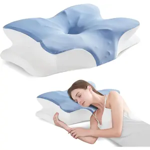 Butterfly Cervical Neck Pillow for Pain Relief - Cooling Ice Silk Pillow, Ergonomic Neck for Side Back Stomach Sleepers, Orthopedic Shoulder Tension Relief (Blue)