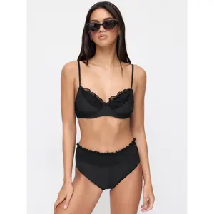 Cider High Stretch Sweetheart Mesh Ruffle Hem Underwire Bikini Set