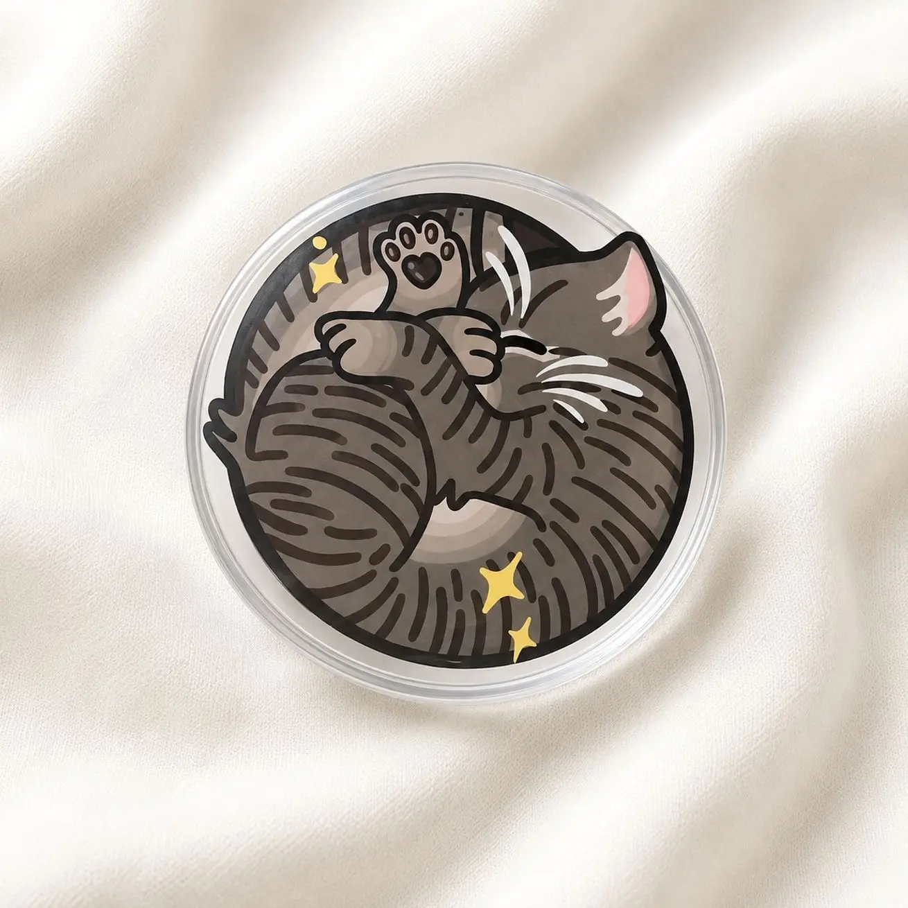 Kawaii Sleeping Grey Tabby Cat Magnetic Phone Grip Stand Holder
