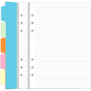 6 Hole Lined Paper Refills for A5 Binder - 100 Sheets/200 Pages 6 Ring Loose Leaf Lined Paper with Binder Dividers, 5.8" x 8.5"